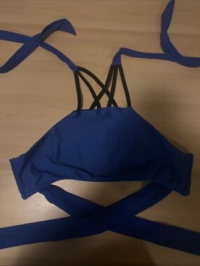 Cross-Back Wrap Bikini Top in Royal Blue